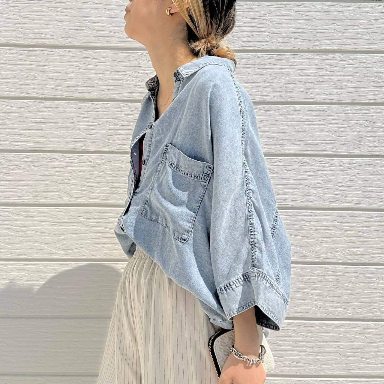 Qバックモノグラムテンセルデニムシャツ ブルー Free