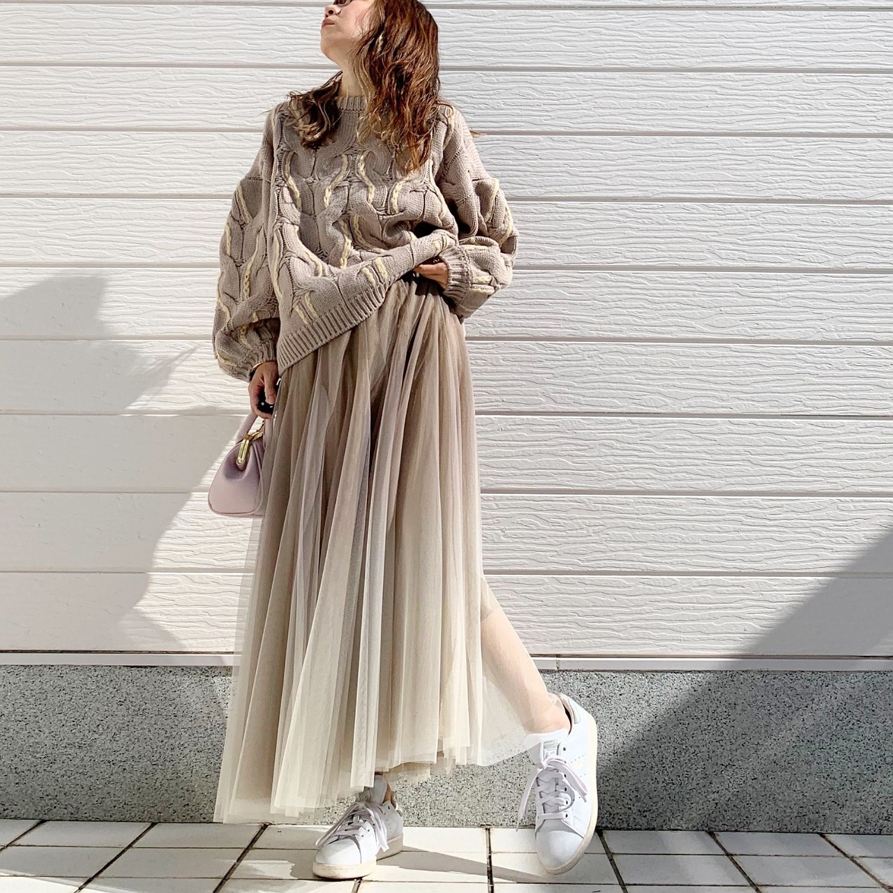 グラデーションチュールスカート ベージュ Free