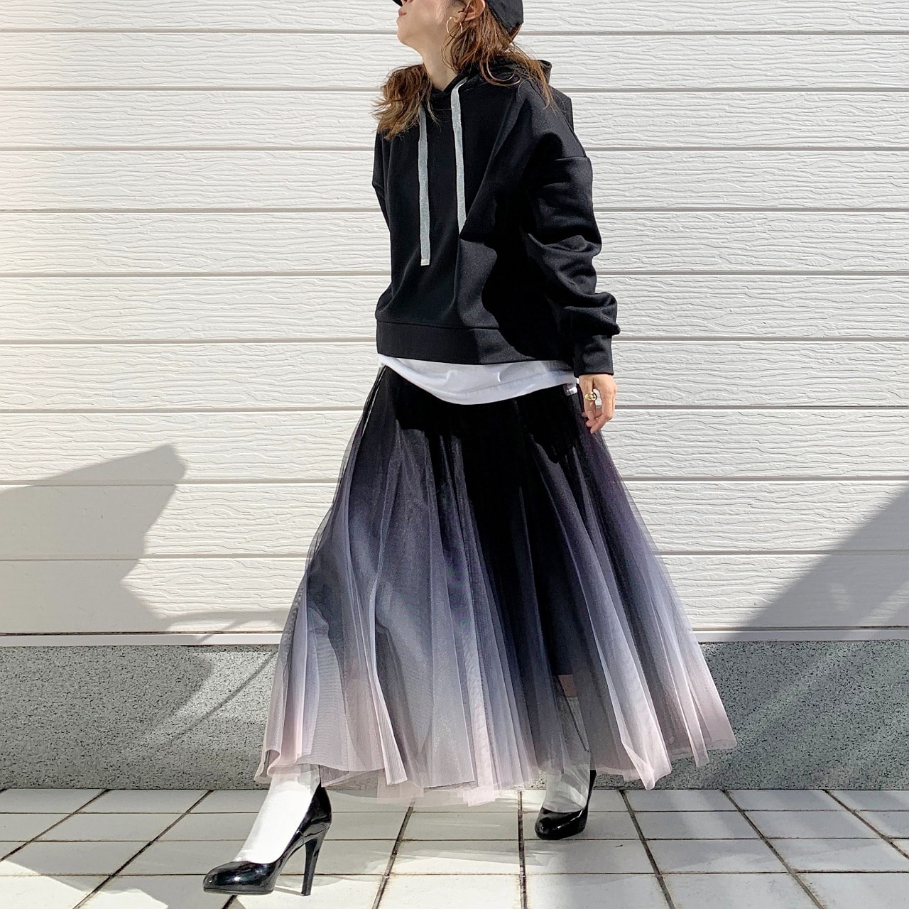 グラデーションチュールスカート ブラック Free