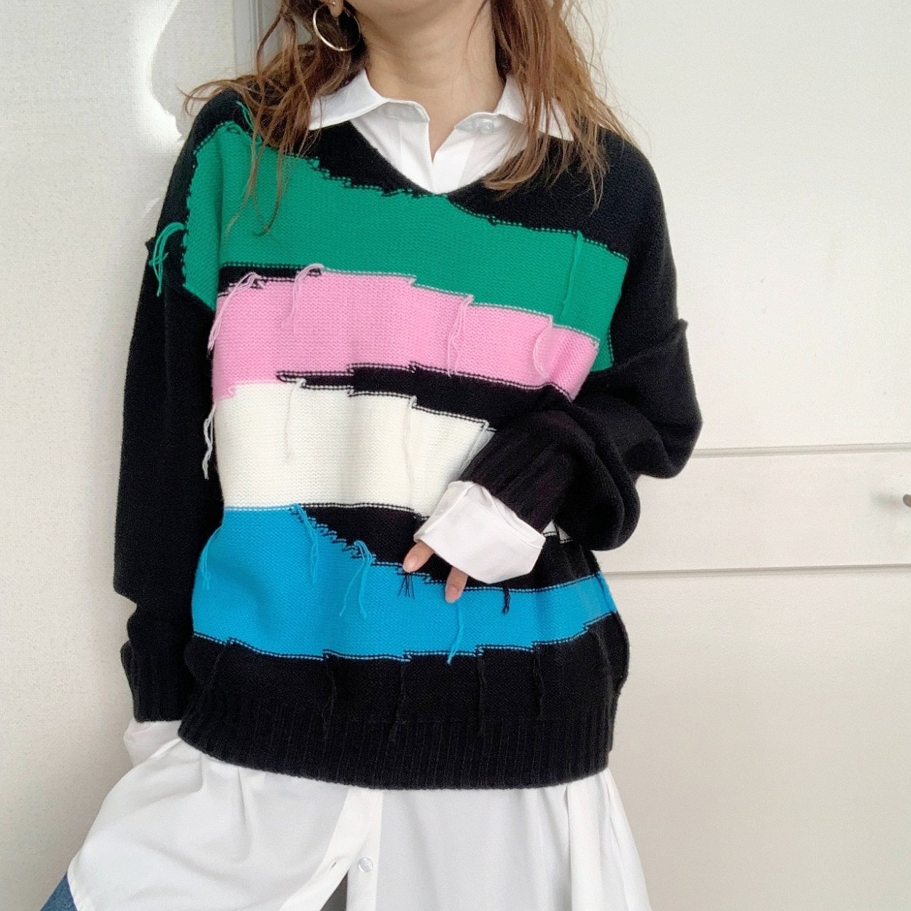 4色ニュアンスボーダーニット ブラック Free