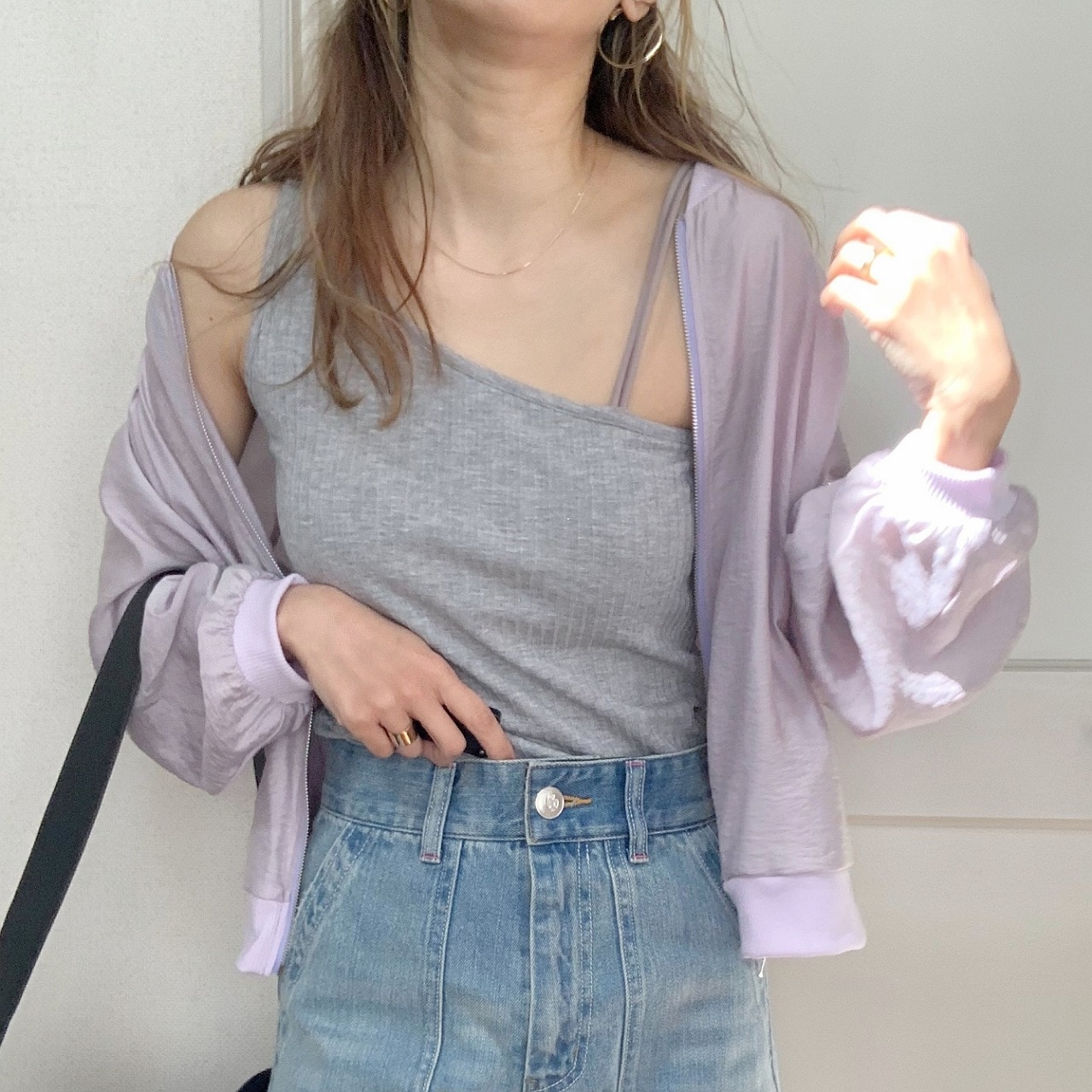 カップ付きリブアシメインナーキャミ ブラック Free