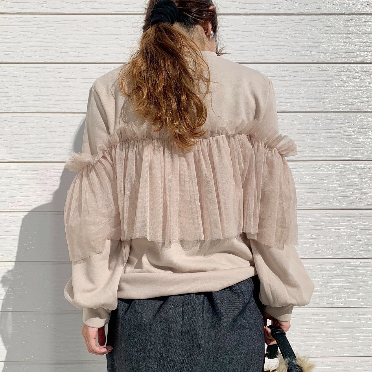 ミニ裏毛フリルトップス ベージュ Free