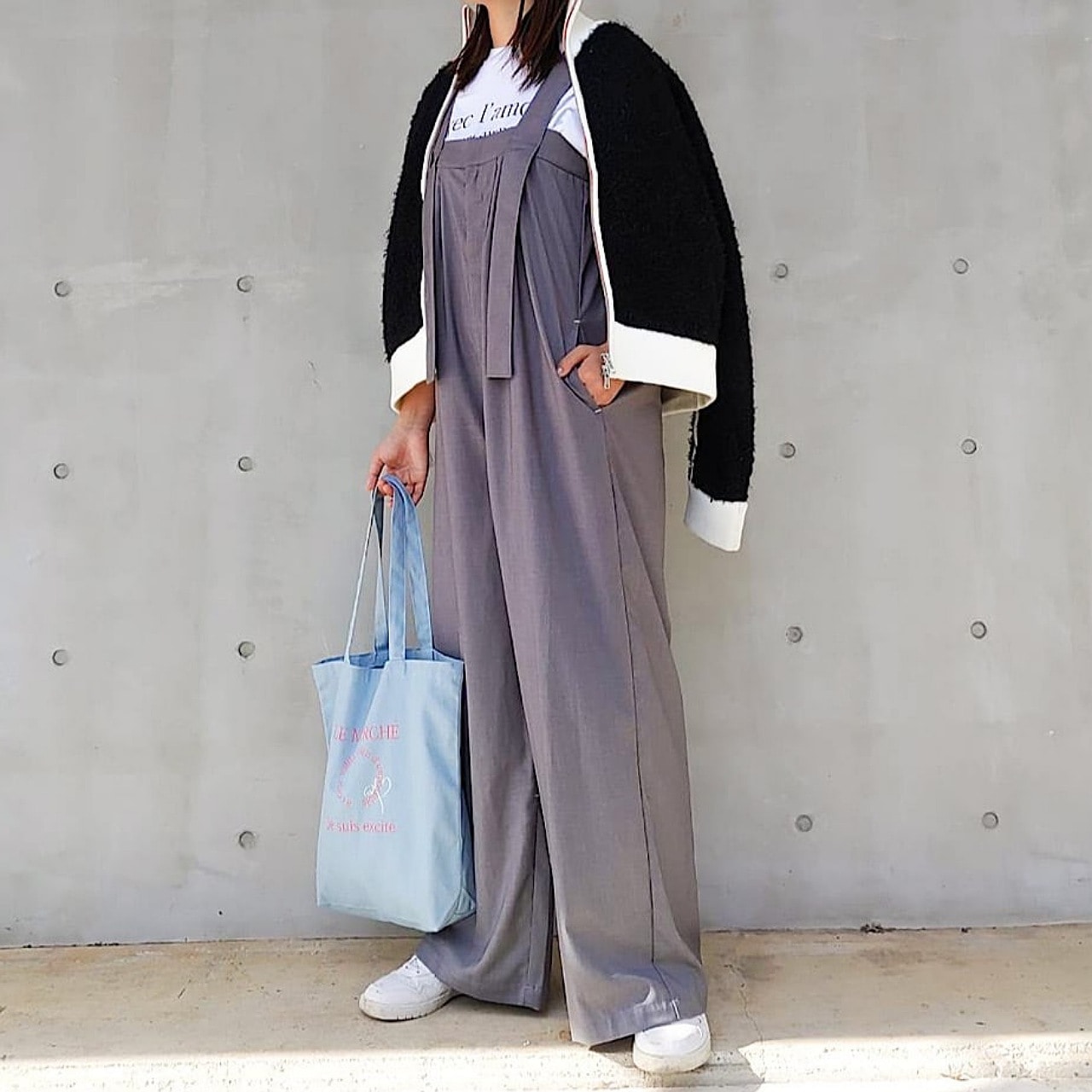 ワイドベルトサロペット グレー Free