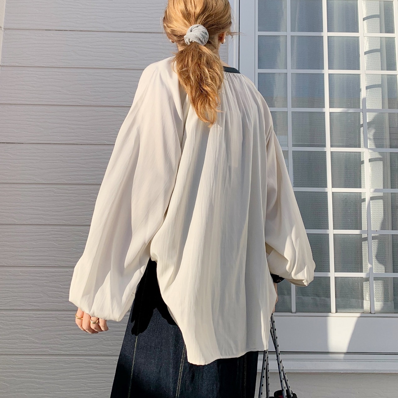 フロントZIPギャザーブラウス ライトエクリュ Free