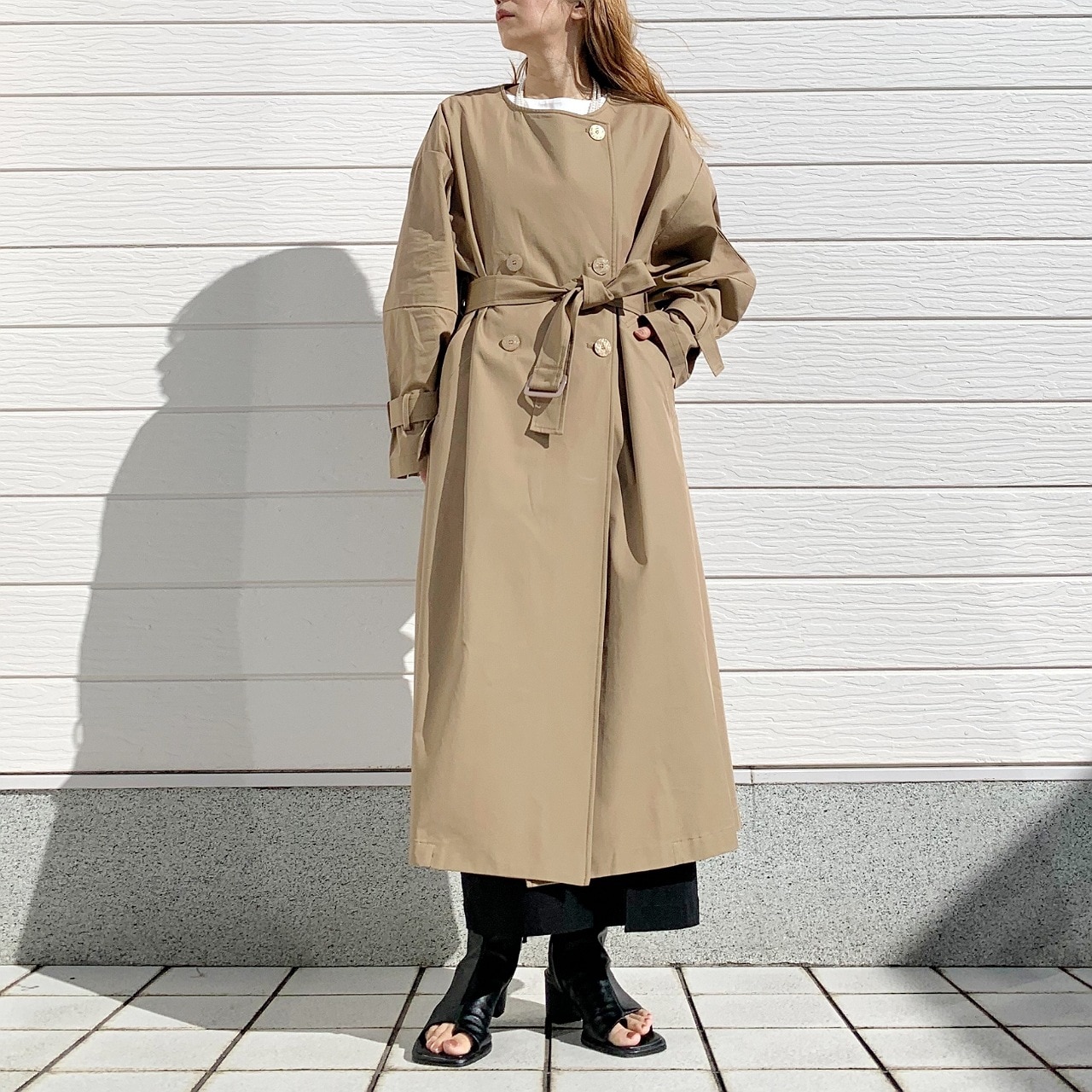 ノーカラートレンチコート ベージュ Free