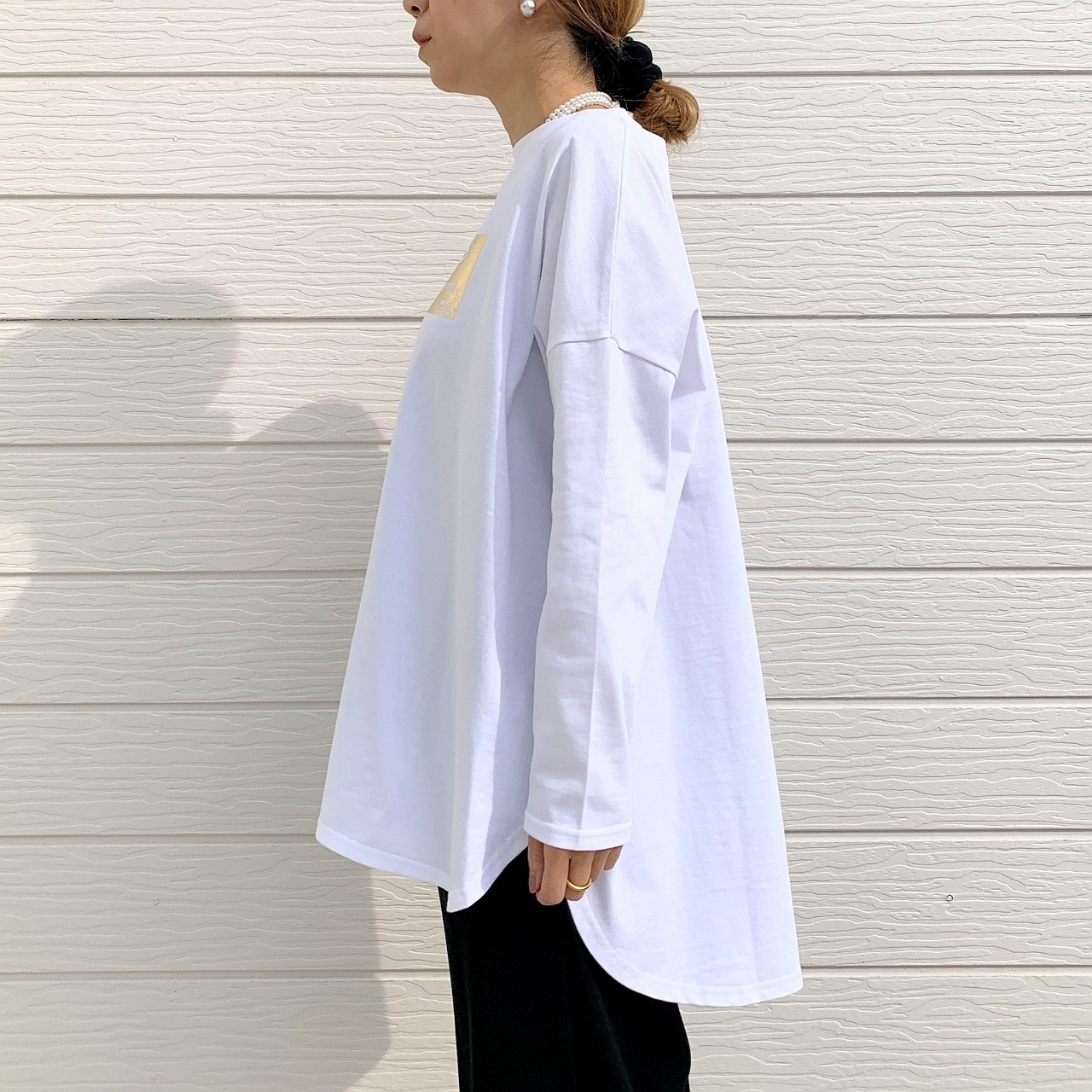 スクエア箔ロンT ホワイト Free