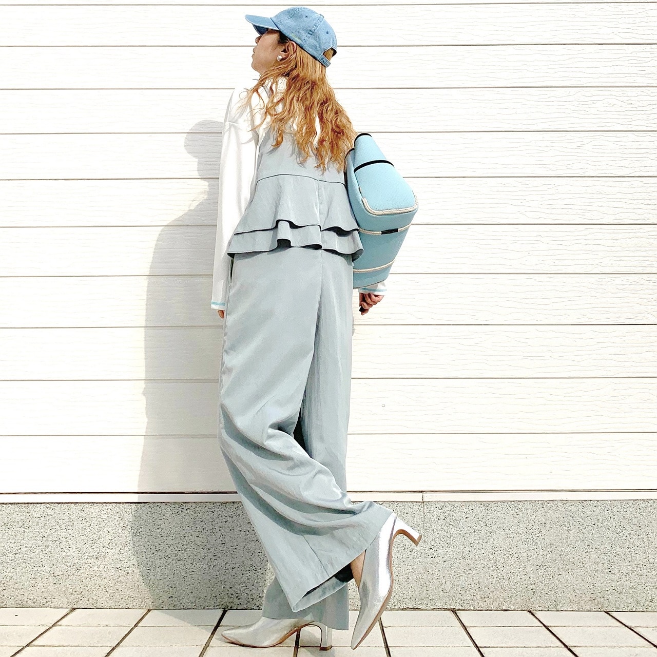 バックフリルキャミサロペット ライトブルー Free