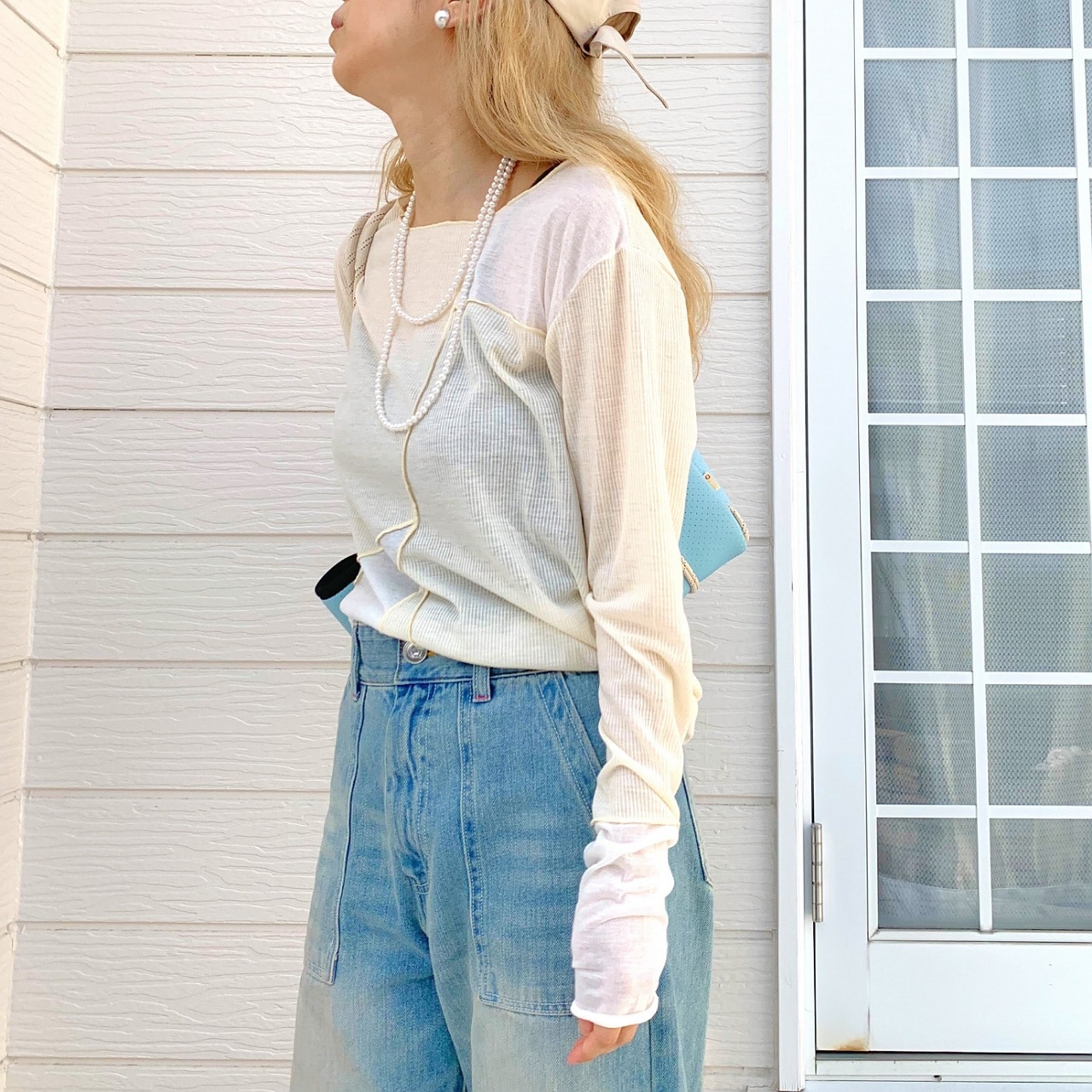 ブロック切り替えトップス アイボリー Free