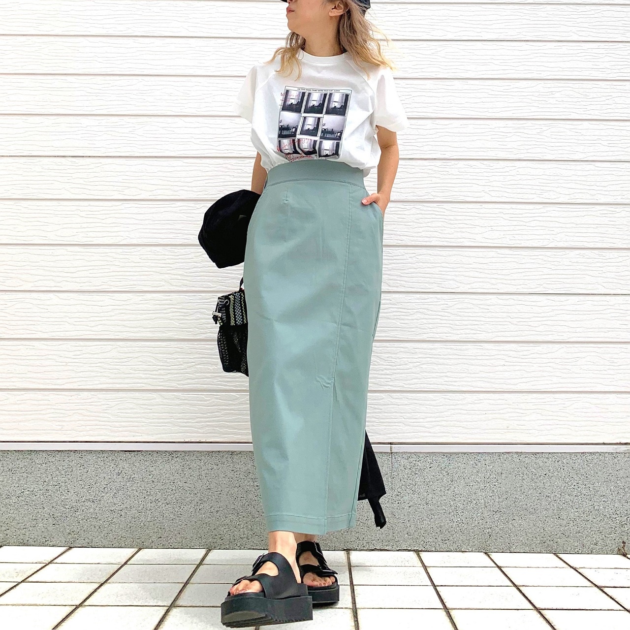 ストレッチタイトスカート グリーン Free