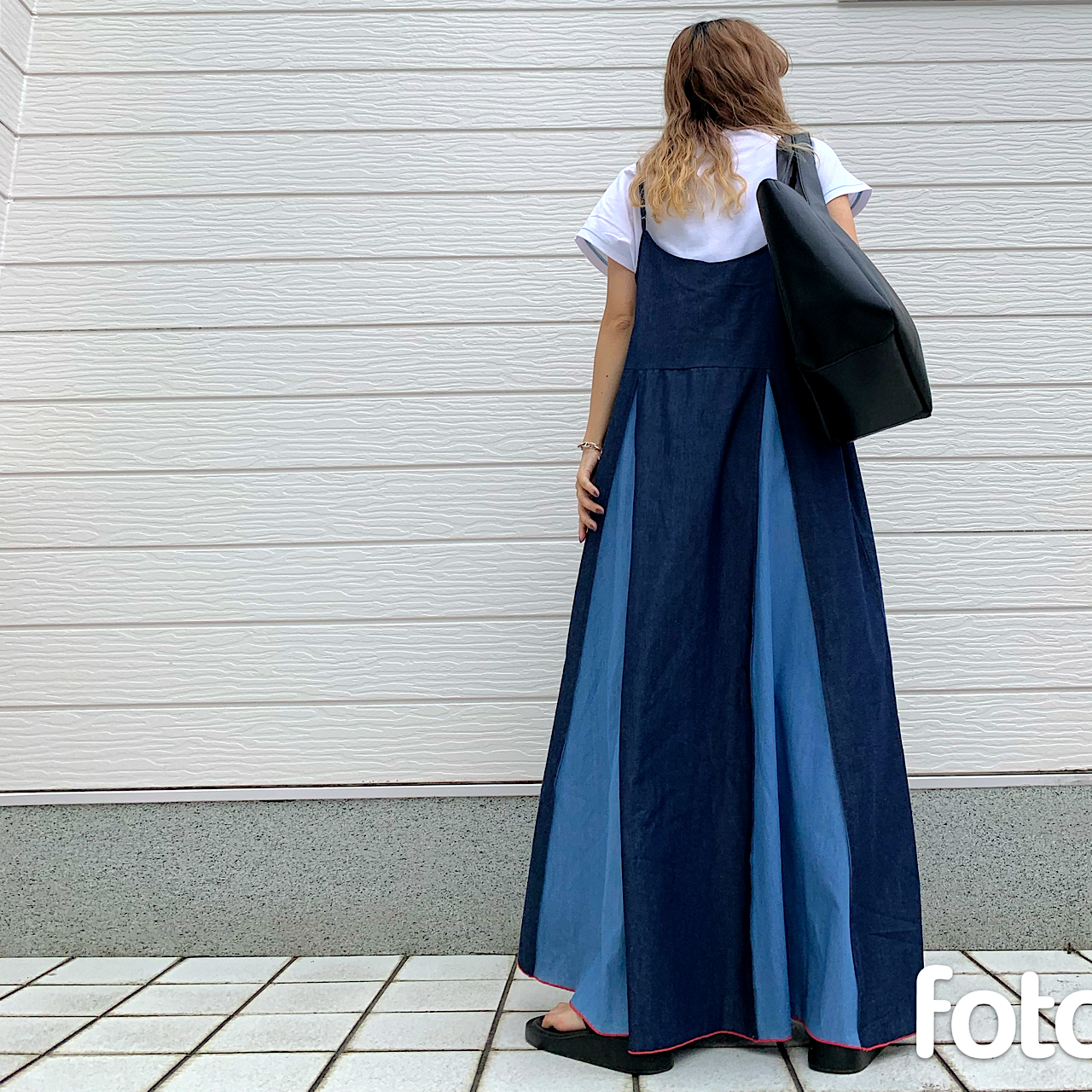 ライトデニムバイカラーキャミワンピ インディゴ Free