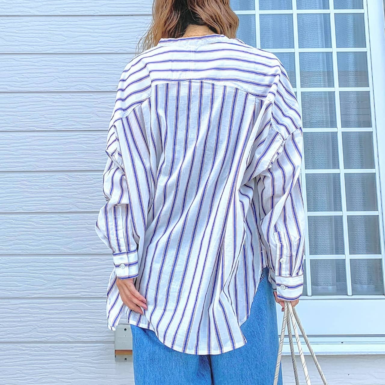 キャンブリックボイルマルチストライプシャツ ホワイト Free