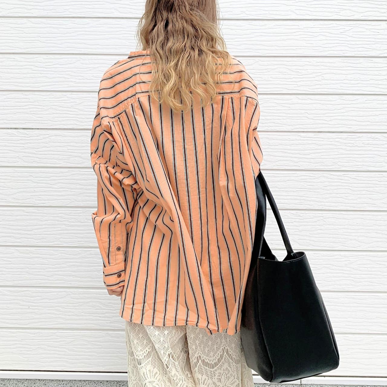 キャンブリックボイルマルチストライプシャツ オレンジ Free