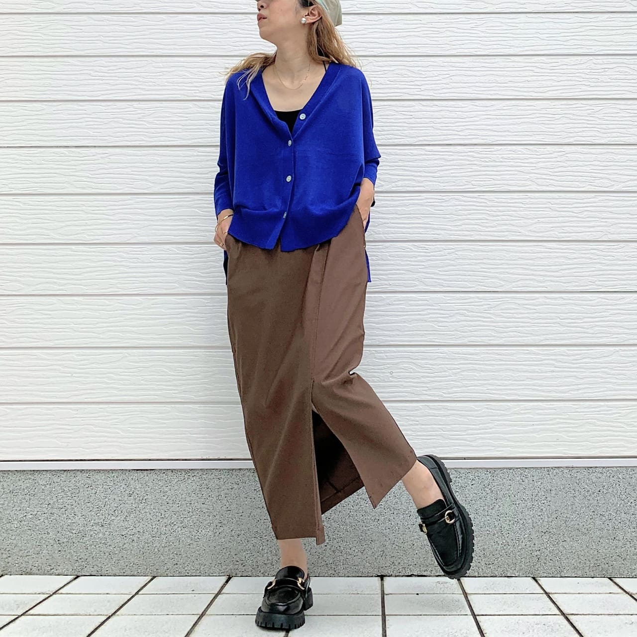 接触冷感ボックスカーデ ブルー Free