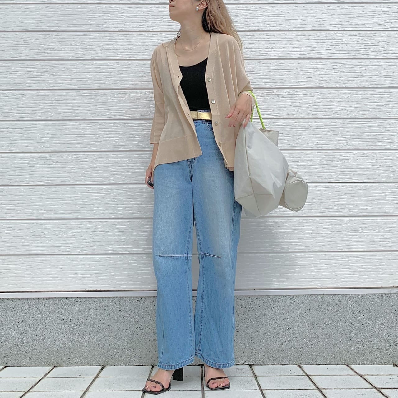  接触冷感ボックスカーデ ベージュ Free