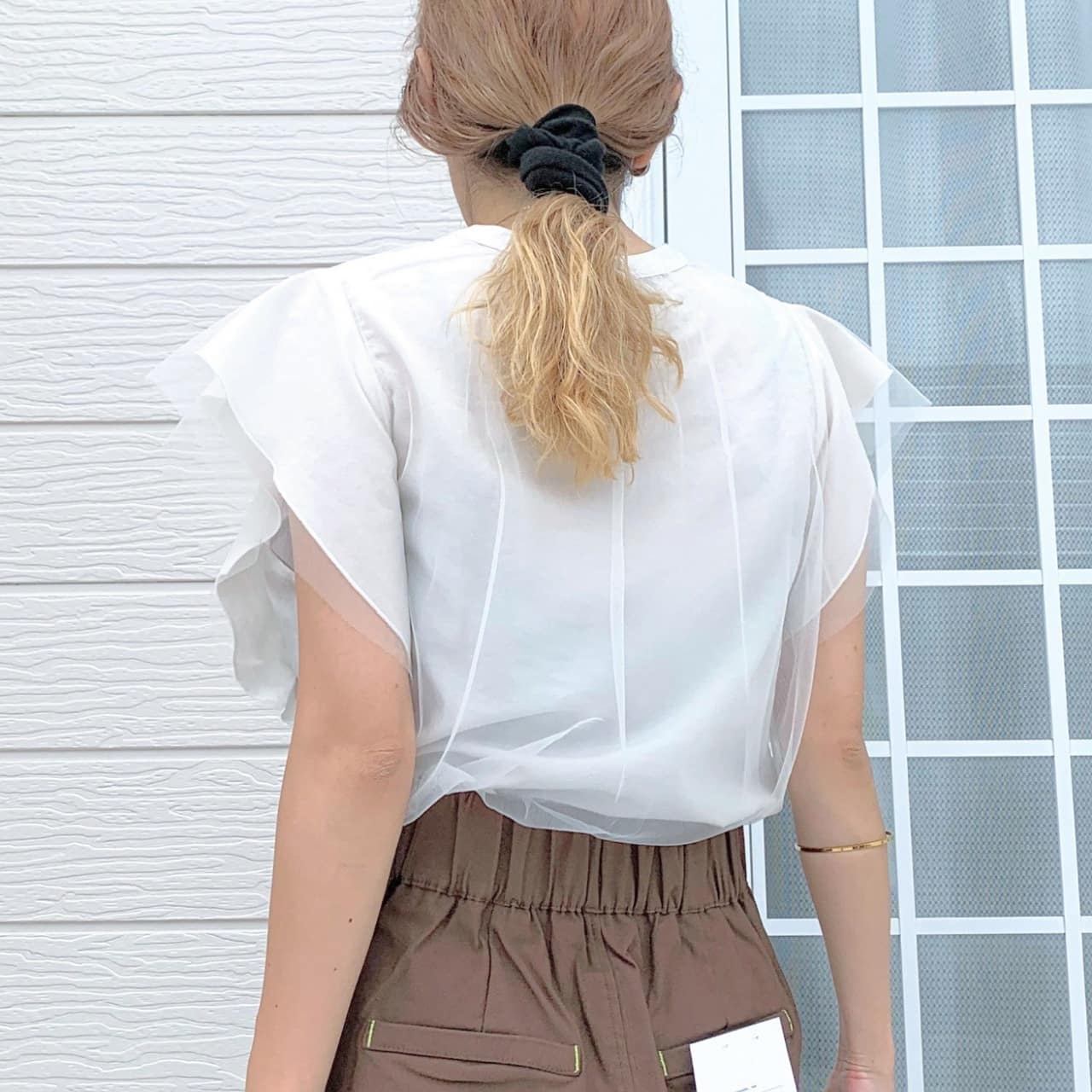 フレアスリーブブラウス ホワイト Free