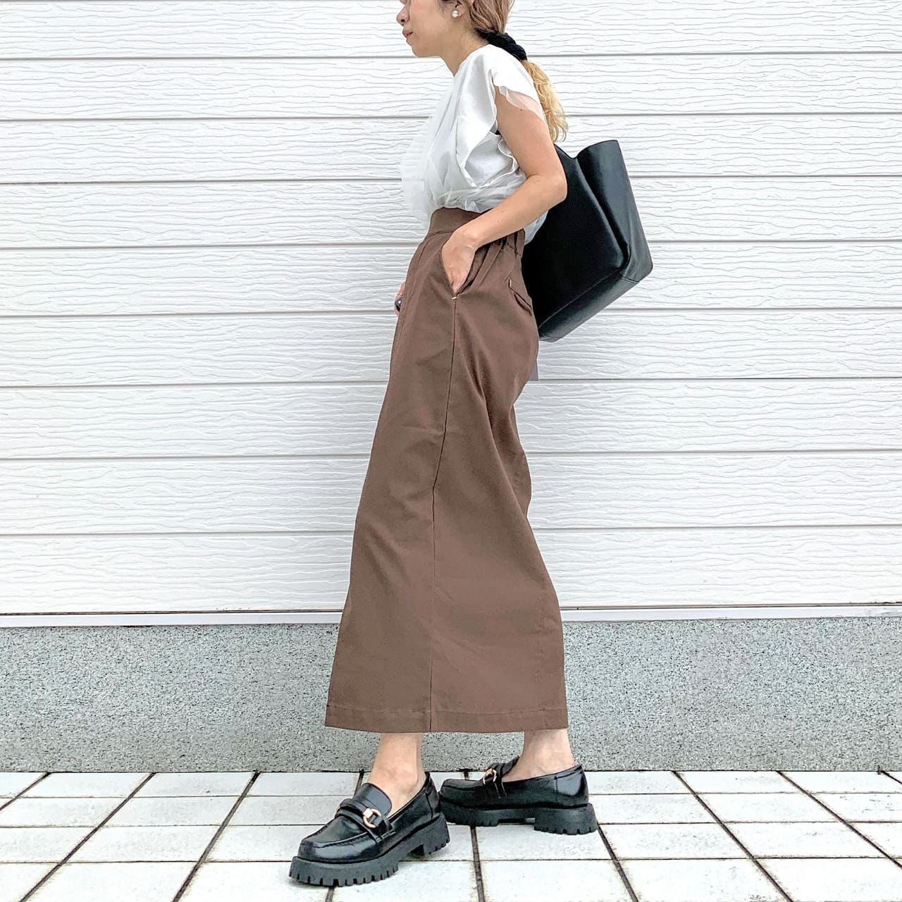 ストレッチタイトスカート ブラウン Free