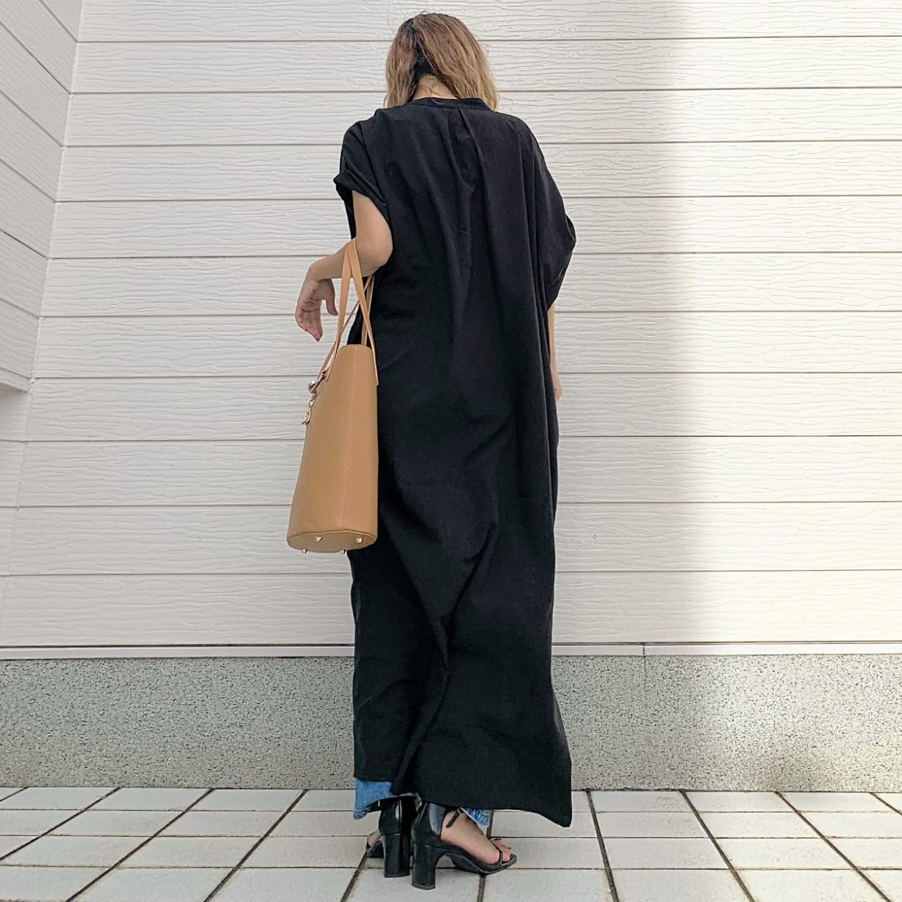 スパンロンルーズワンピース ブラック Free