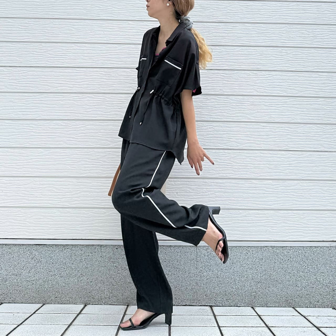 【セットアップ対応アイテム】ポプリンテーパードパンツ ブラック Free