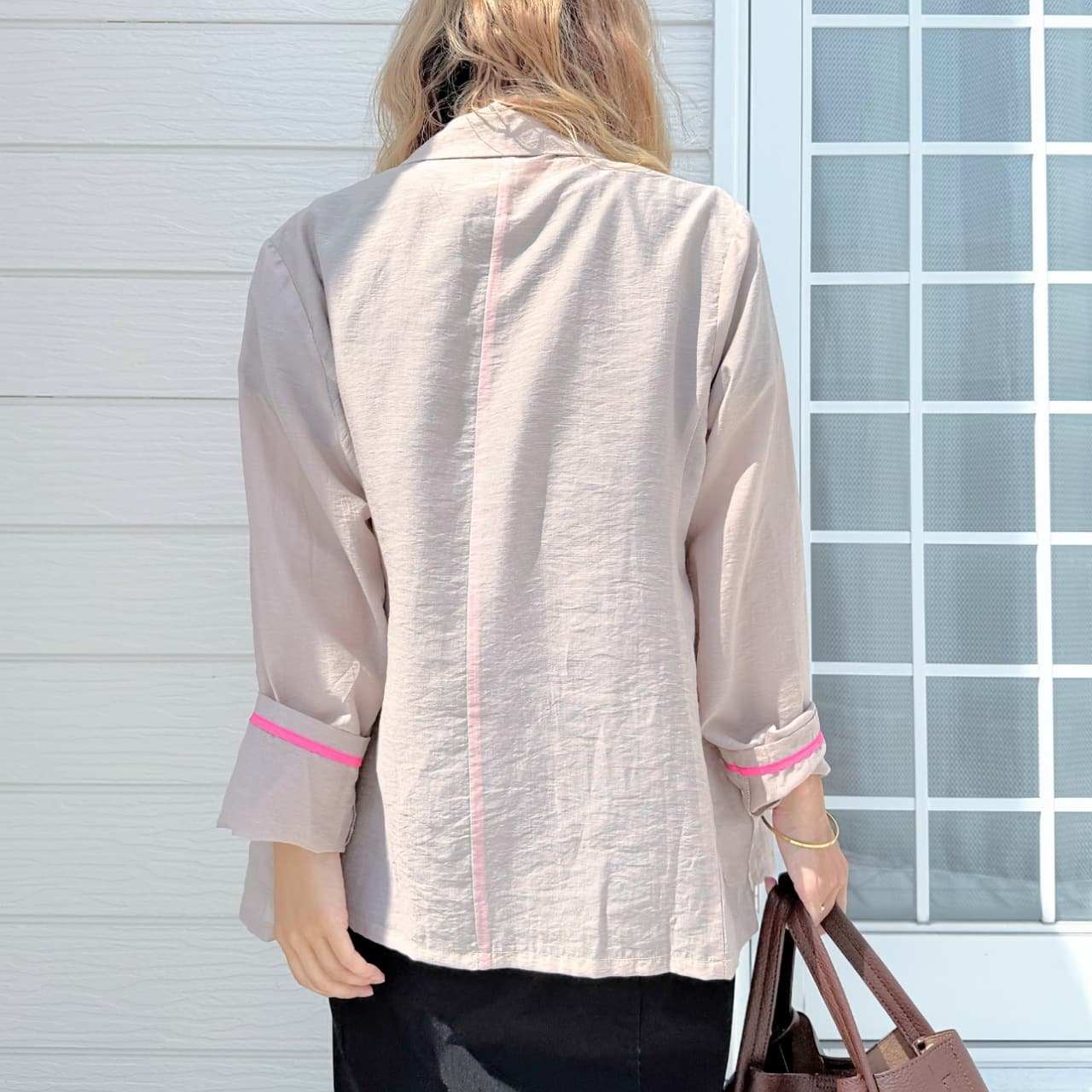 ダブルブレストリラックスジャケット ピンクベージュ Free