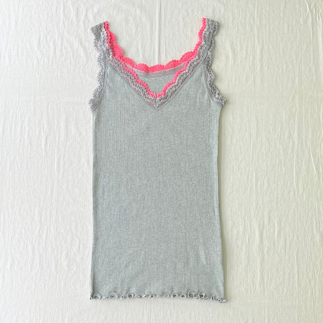 【定番】バイカラーテレコタンク グレー Free