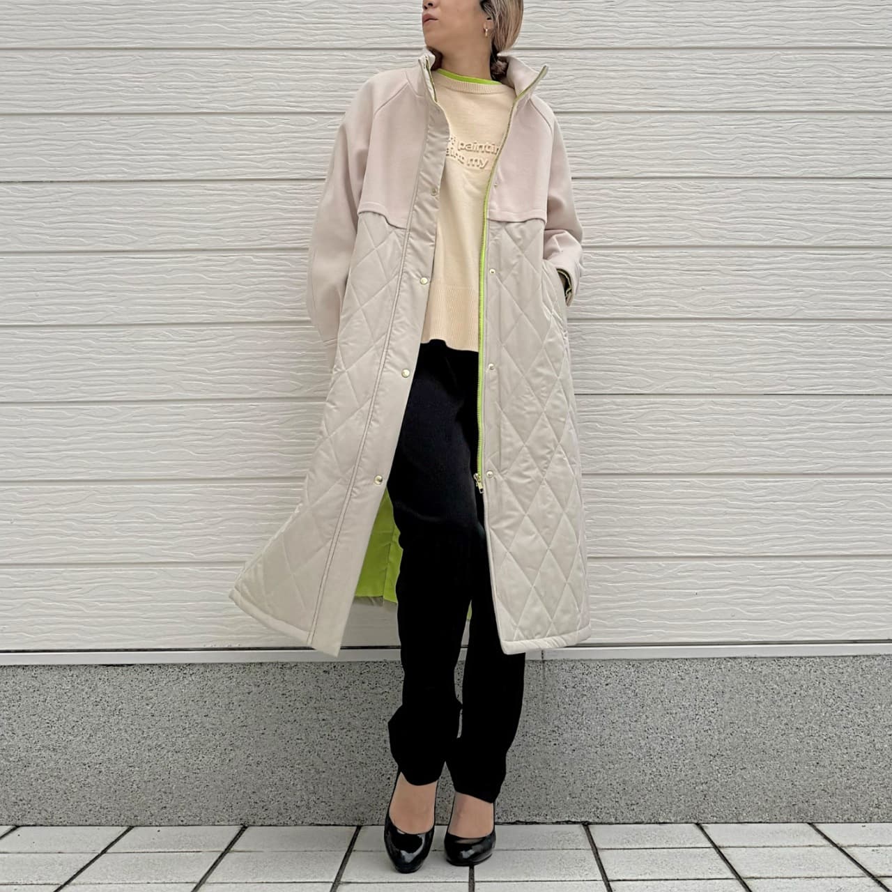 キルトオーバーコート アイボリー Free