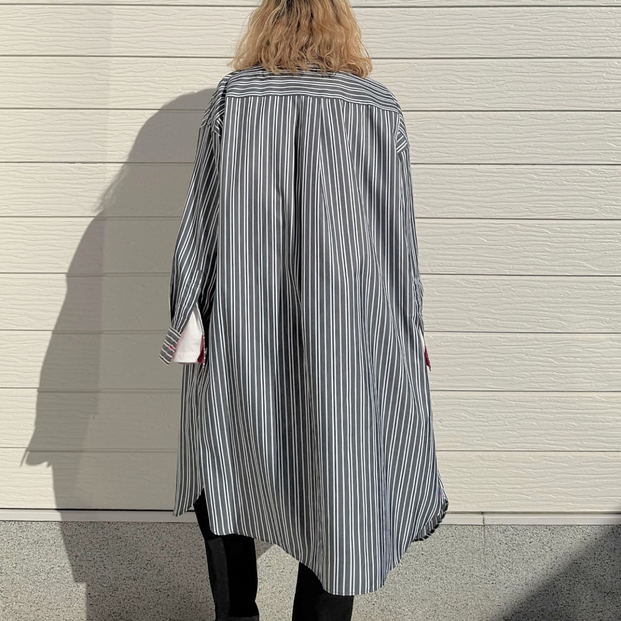 ポケット刺繍ロングシャツ ネイビー Free