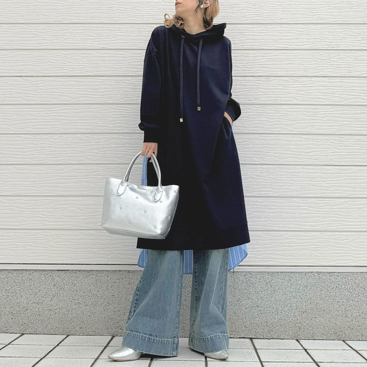 フーディーシャツドッキングワンピース アイボリー Free