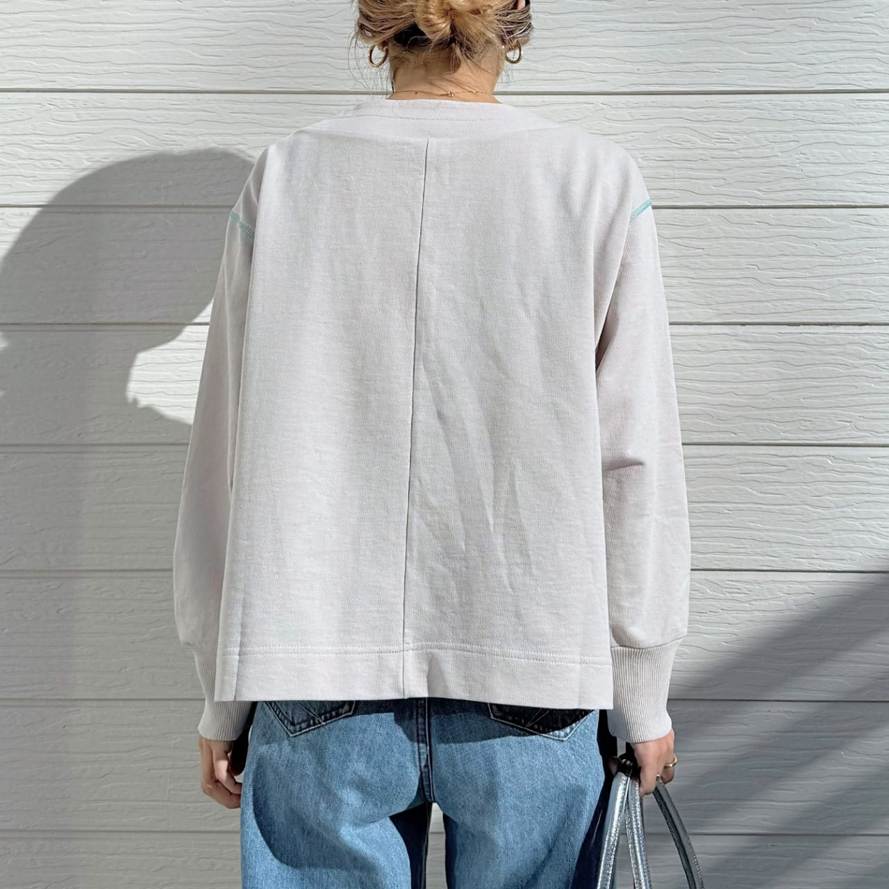 ミニ裏毛ラインボックスカーデ ライトグレー Free