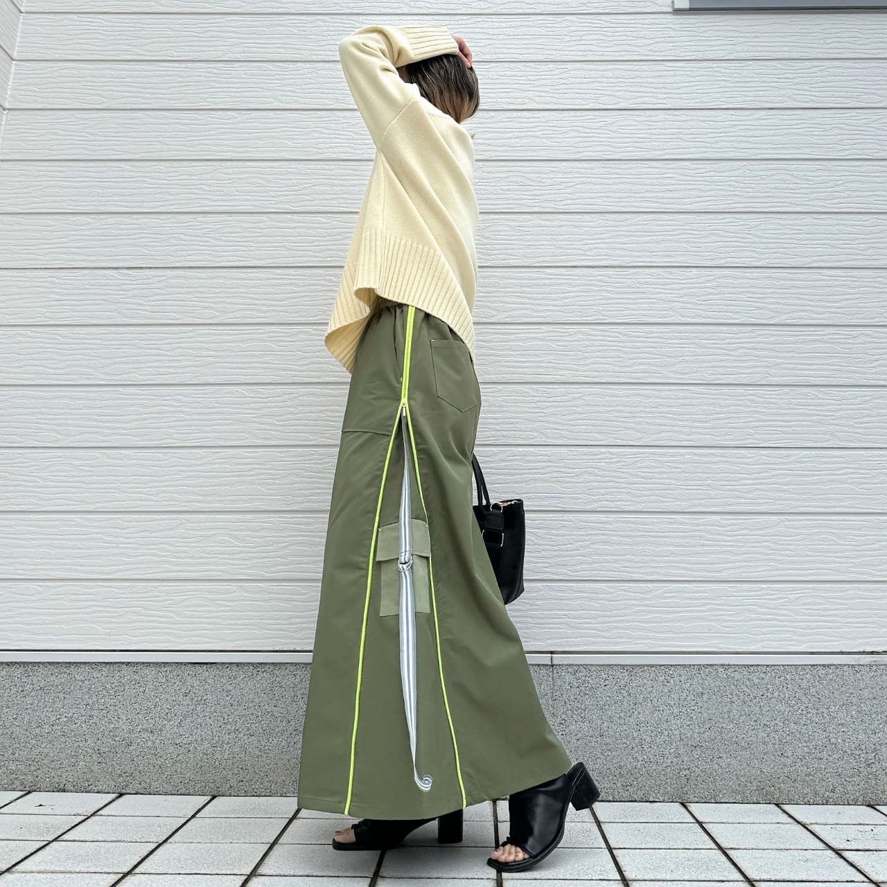 切替サイドZipラインスカート カーキ Free