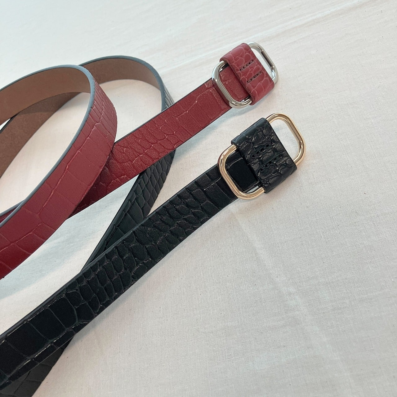 クロコ型押しベルト ボルドー Free