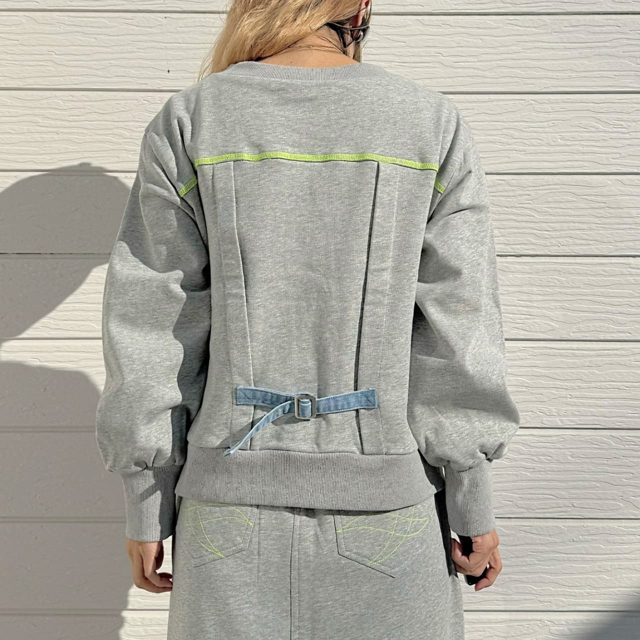 デニム裏毛ドッキングトレーナー ライトブルー Free