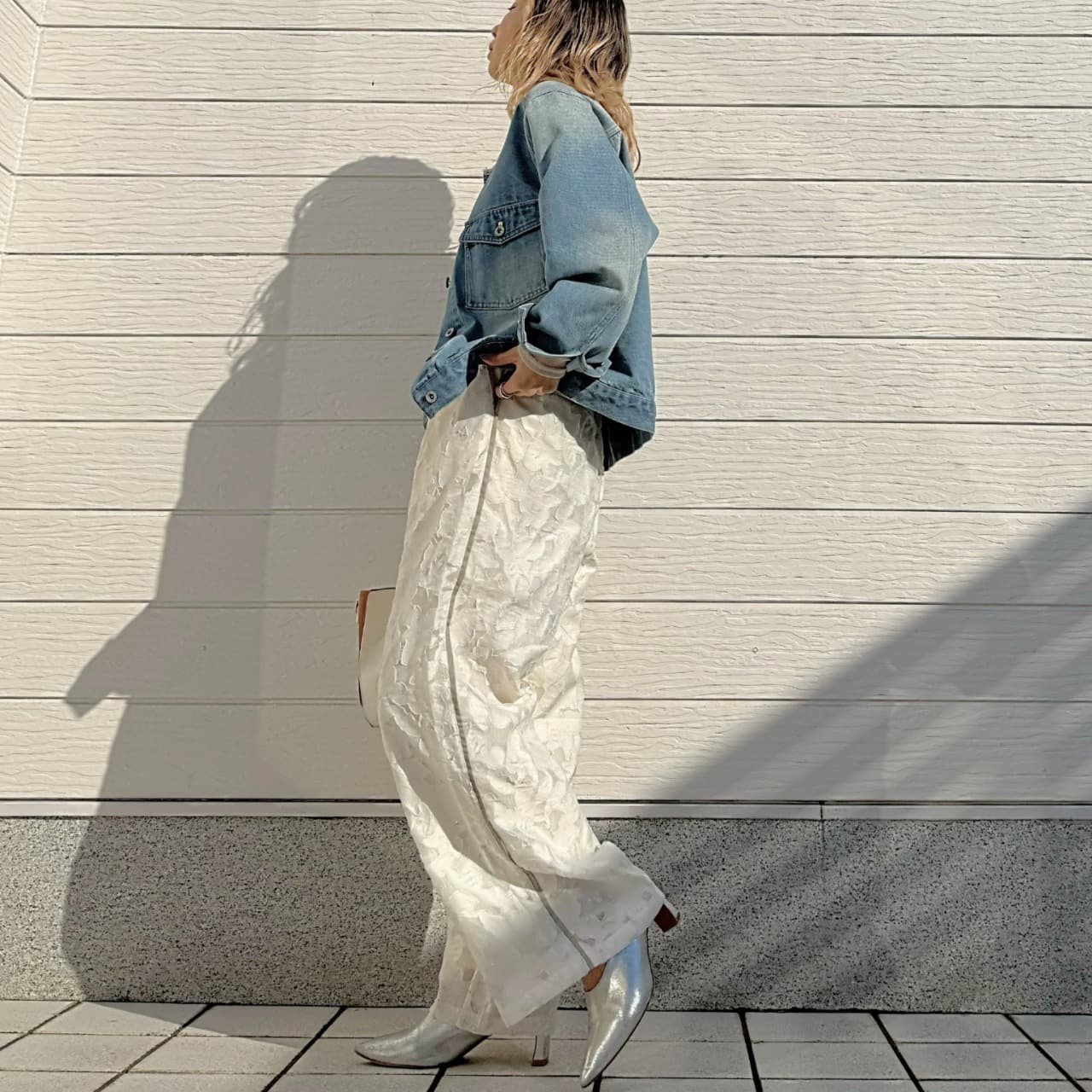 ジャガードワイドパンツ ホワイト Free