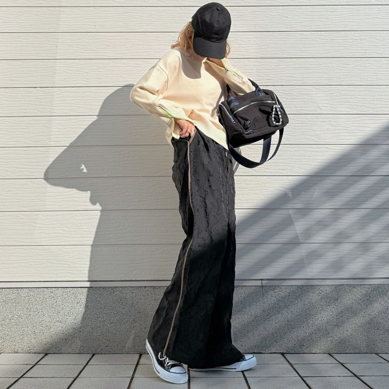ジャガードワイドパンツ ブラック Free