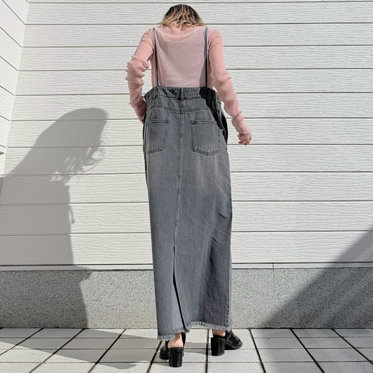 デニムキャミワンピース ブラックデニム Free