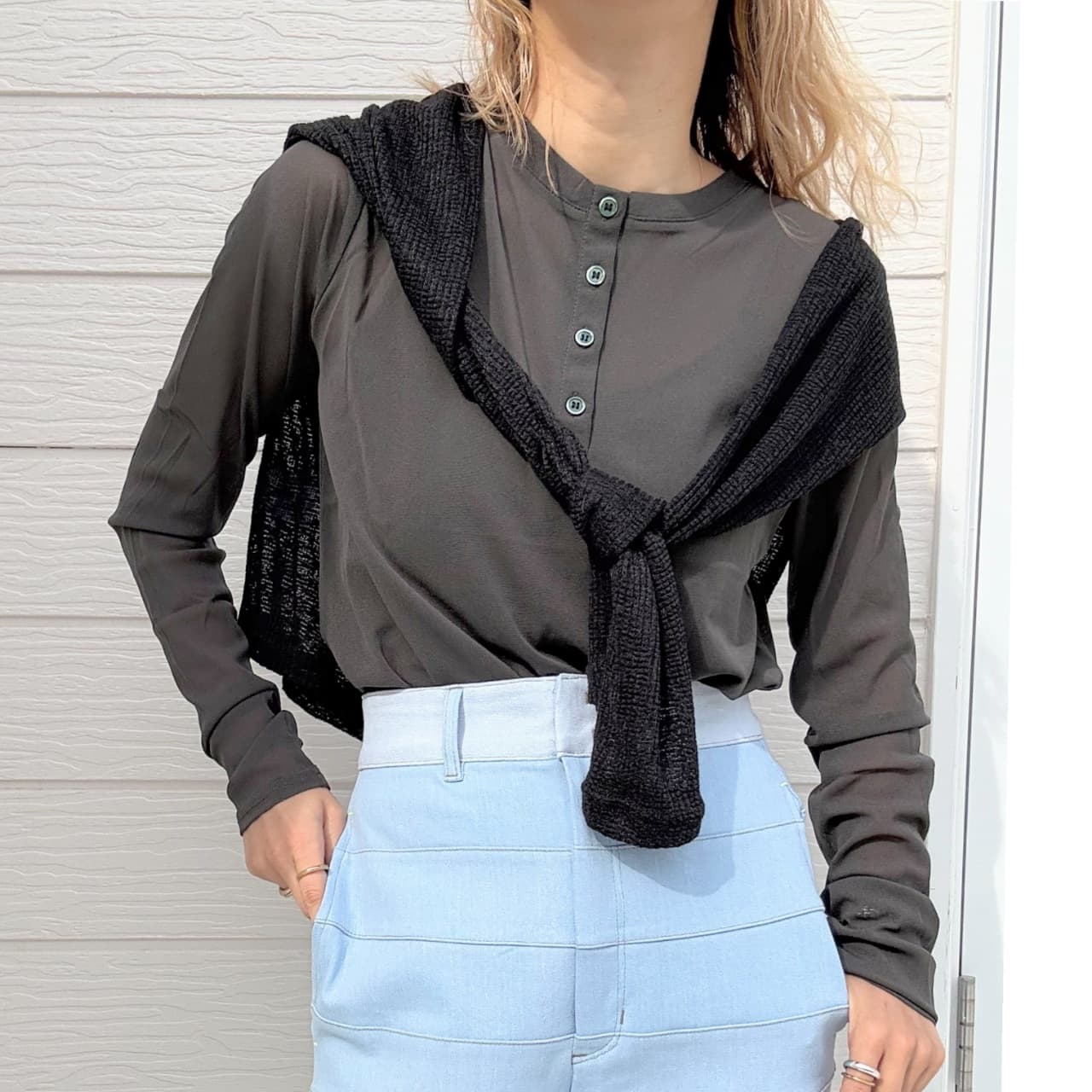 シアーヘンリーネックトップス アイボリー Free