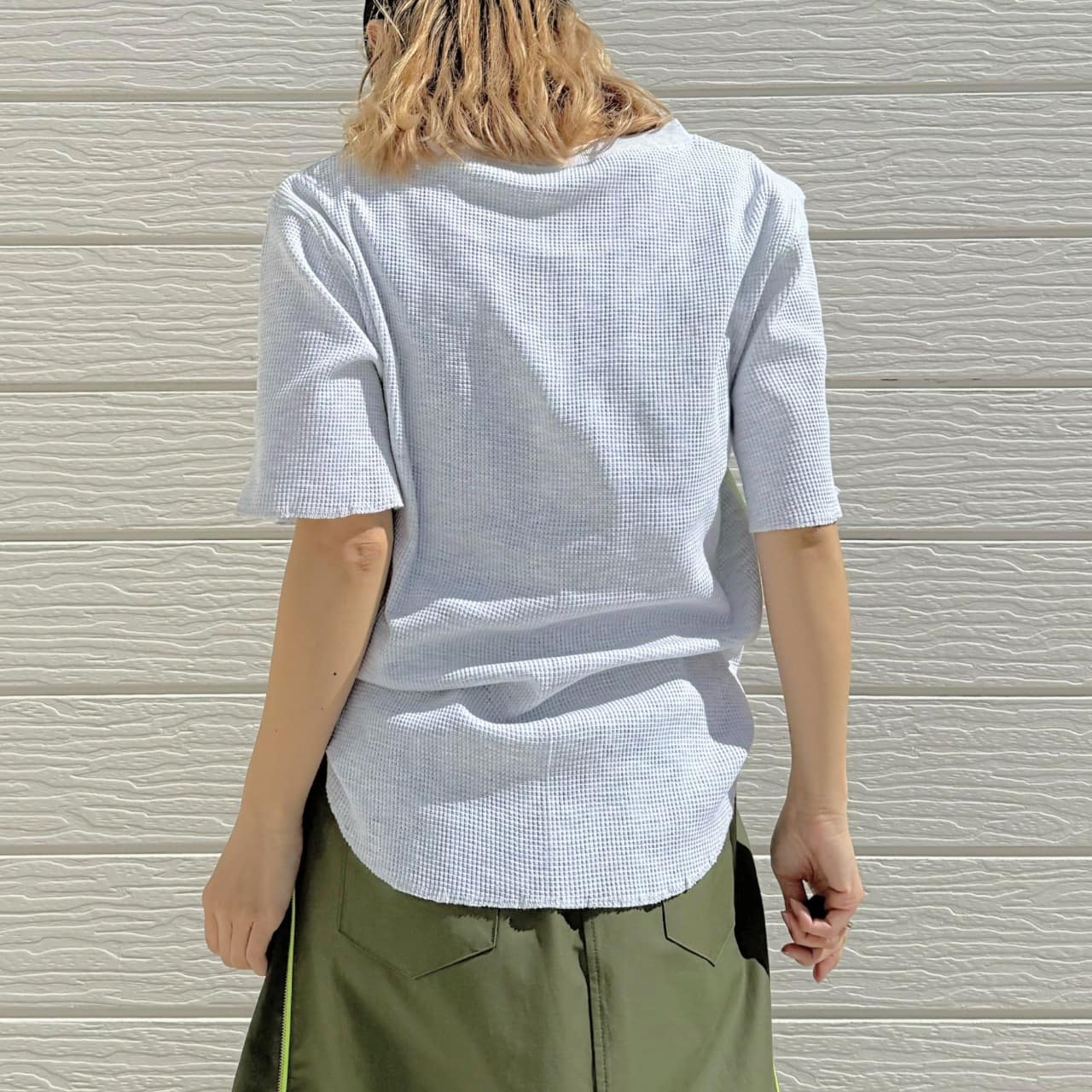 ワッフル半袖トップス グレー Free