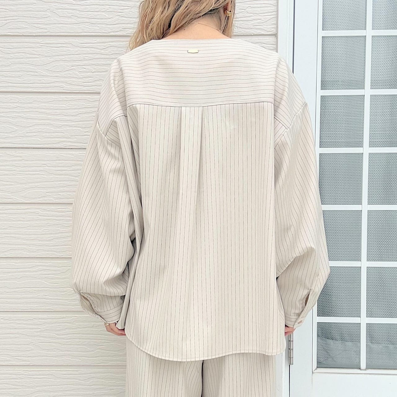 【セットアップ対応アイテム】ストライプシャツジャケット アイボリー Free