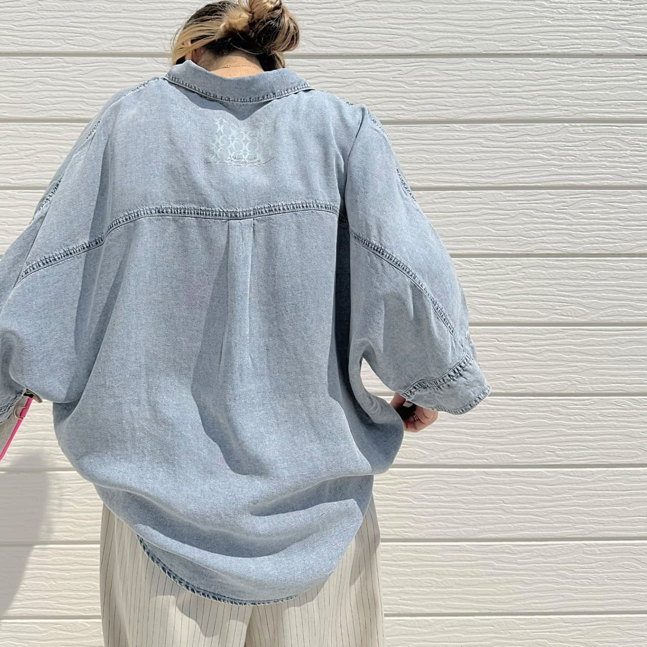 Qバックモノグラムテンセルデニムシャツ ブルー Free