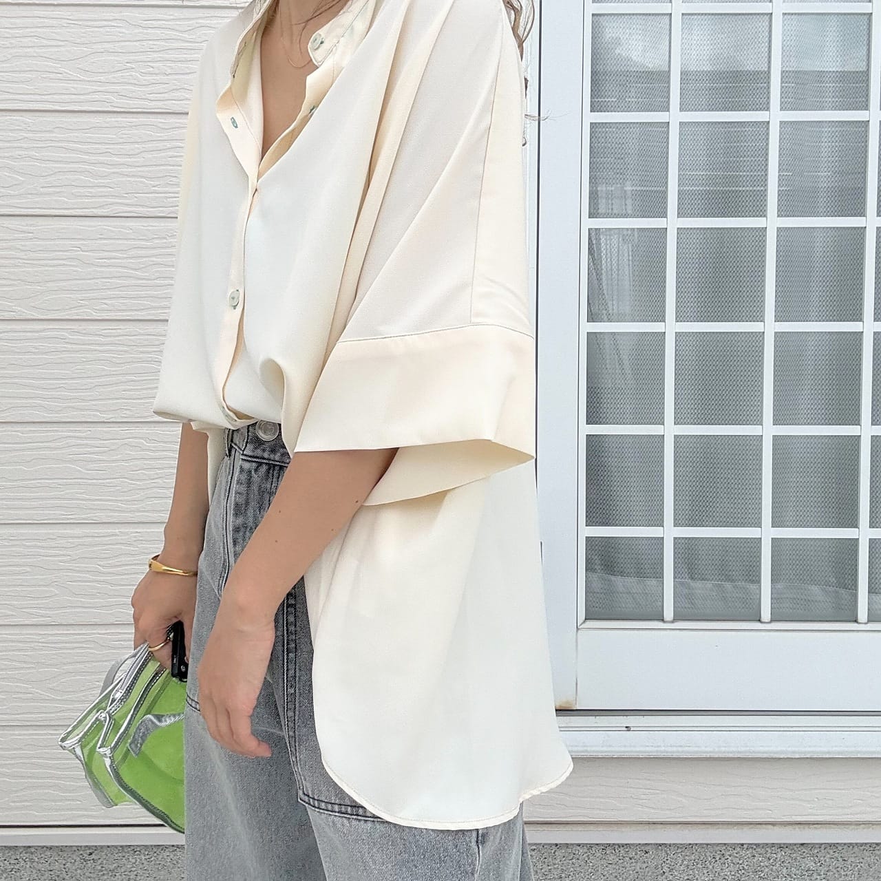 BOXシルエット5分袖シャツ マスタード Free