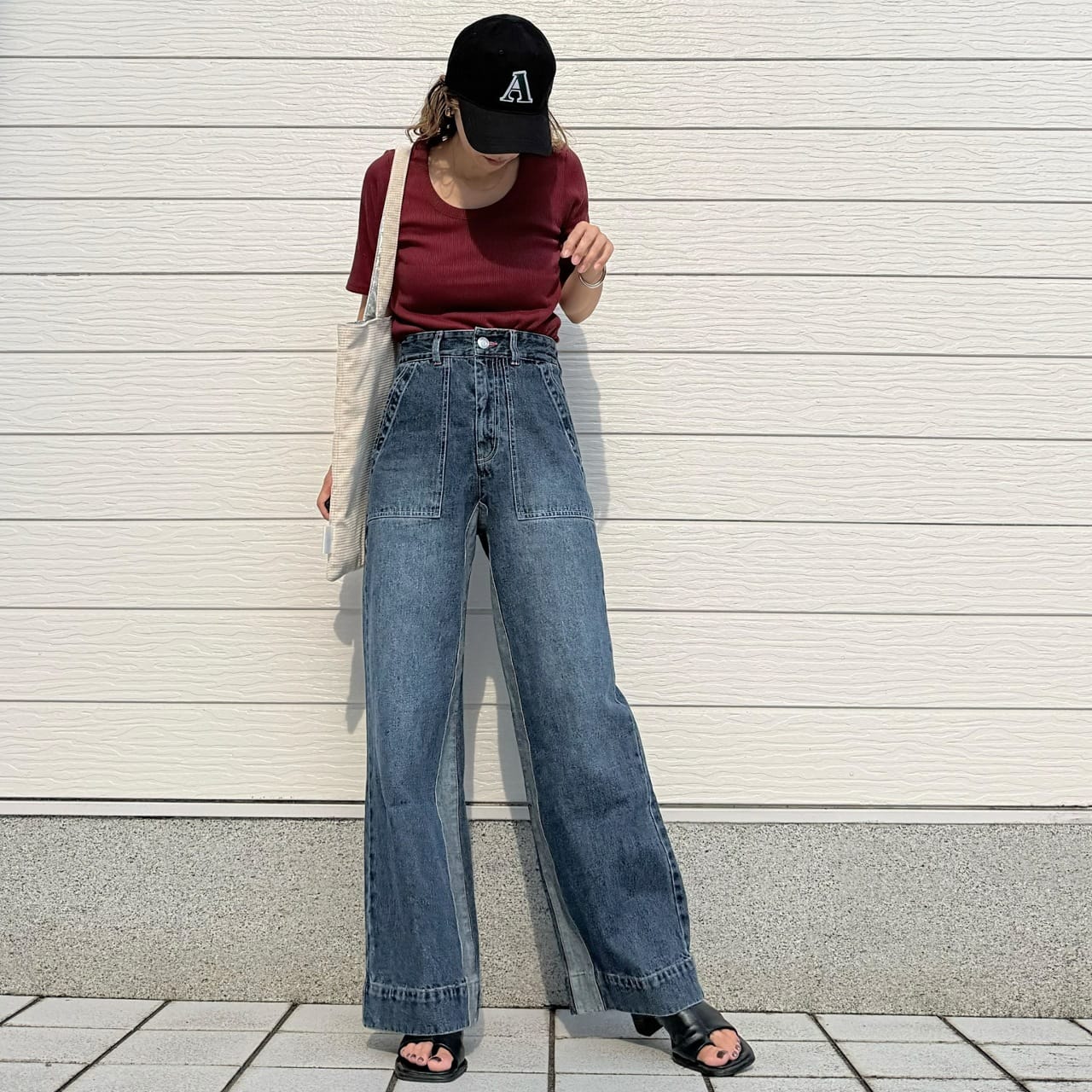 Qgirlワイドデニム インライン インディゴ S(36)