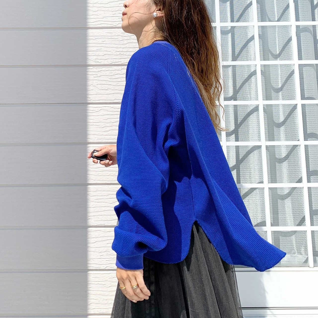 ワッフルボリュームトップス アイボリー Free