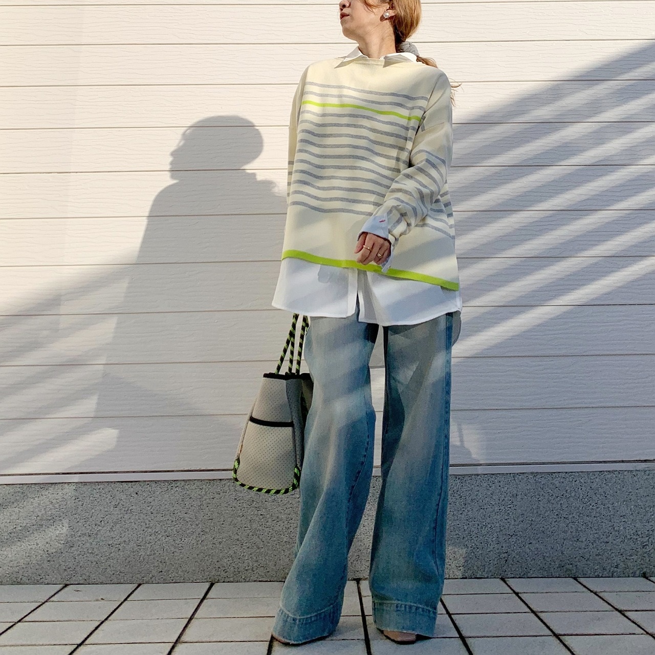 パネルボーダーニット イエロー Free