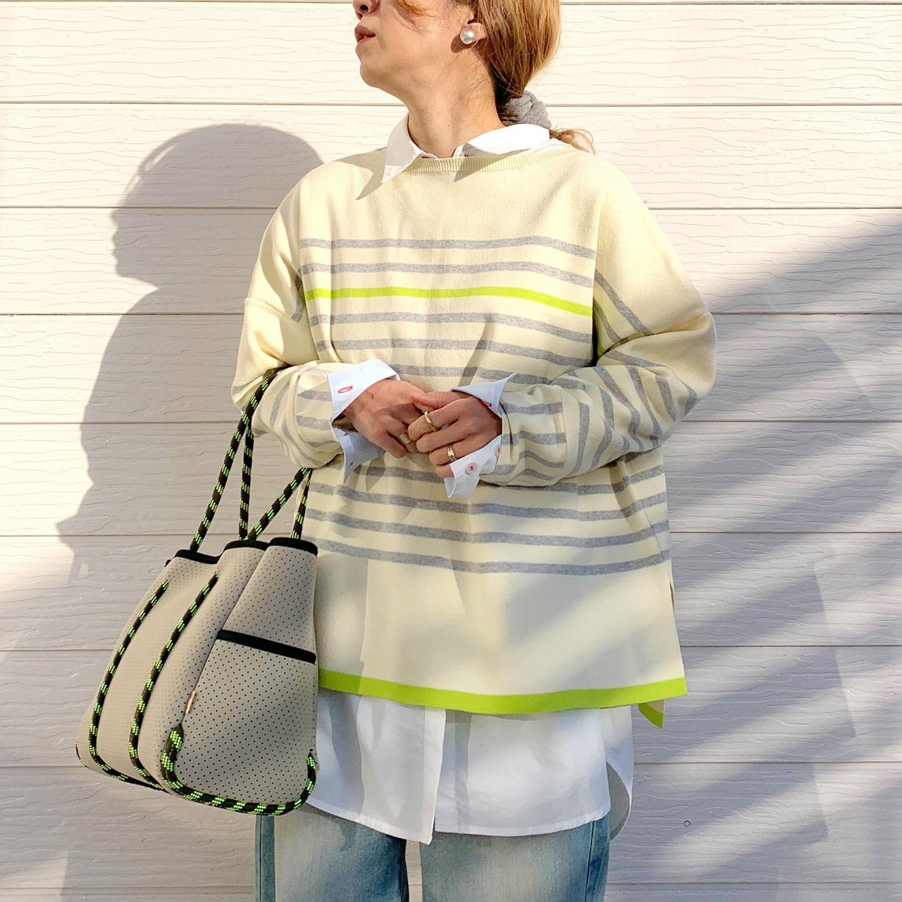 パネルボーダーニット ピンク Free