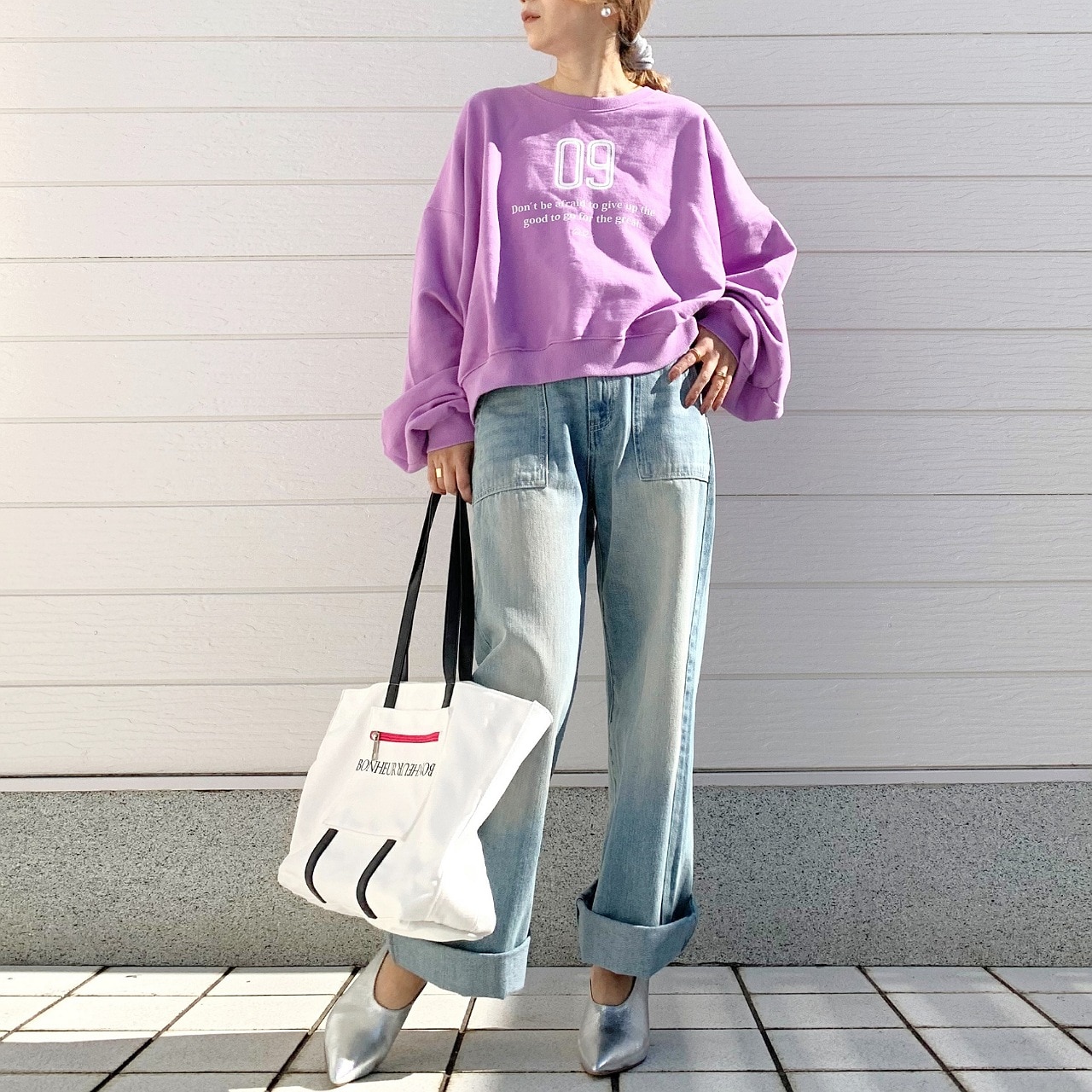 裏毛09プリントトレーナー ラベンダー Free