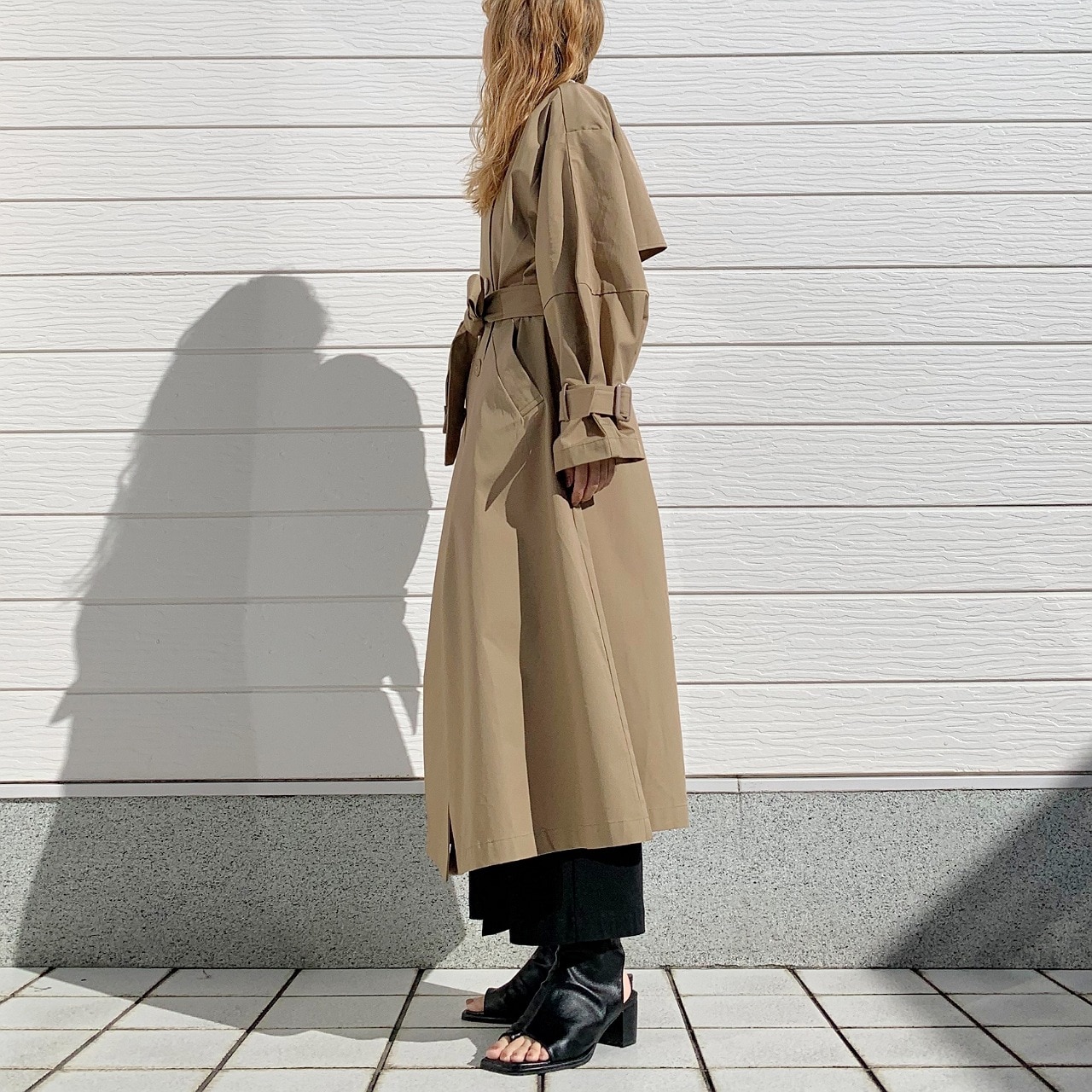 ノーカラートレンチコート ベージュ Free