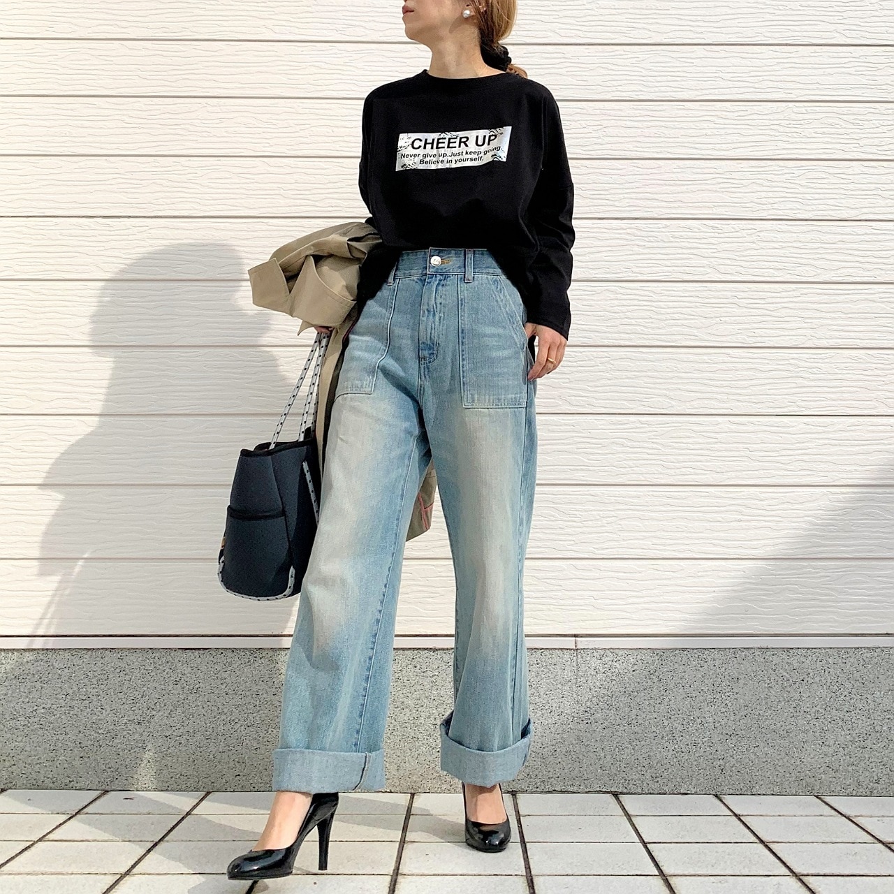 スクエア箔ロンT ブラック Free