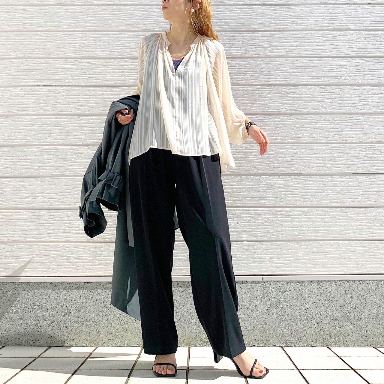 ラメストライプエアシャイブラウス アイボリー Free