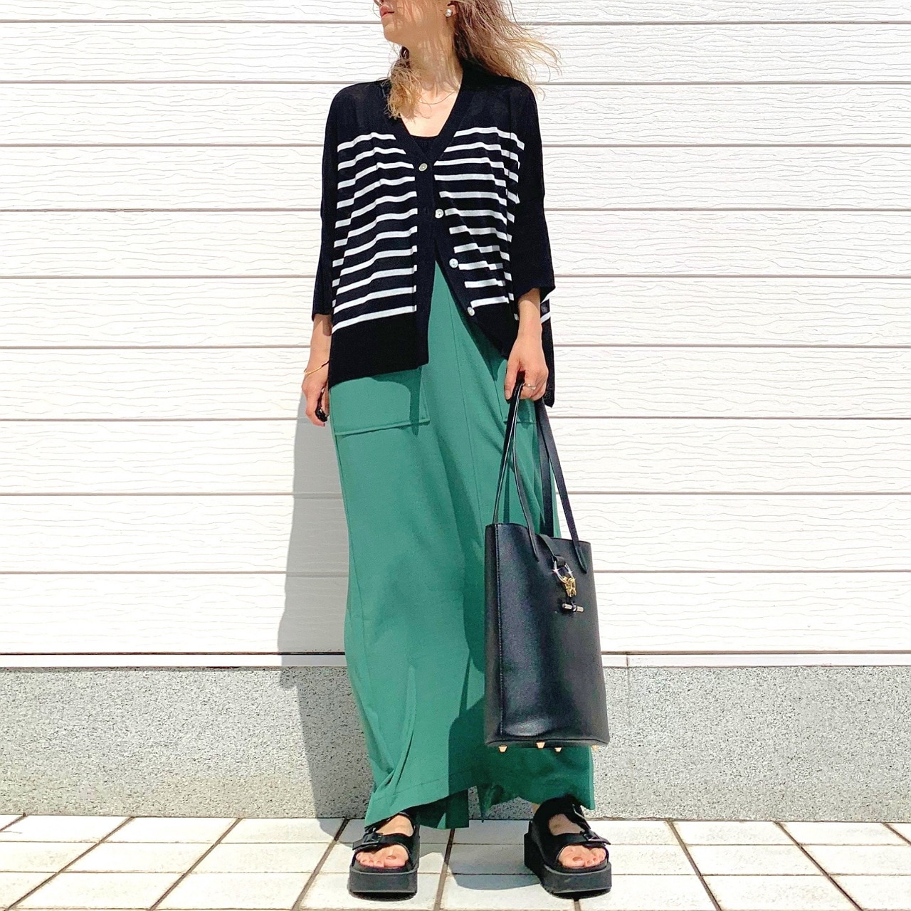 接触冷感ボックスカーデ ボーダー Free