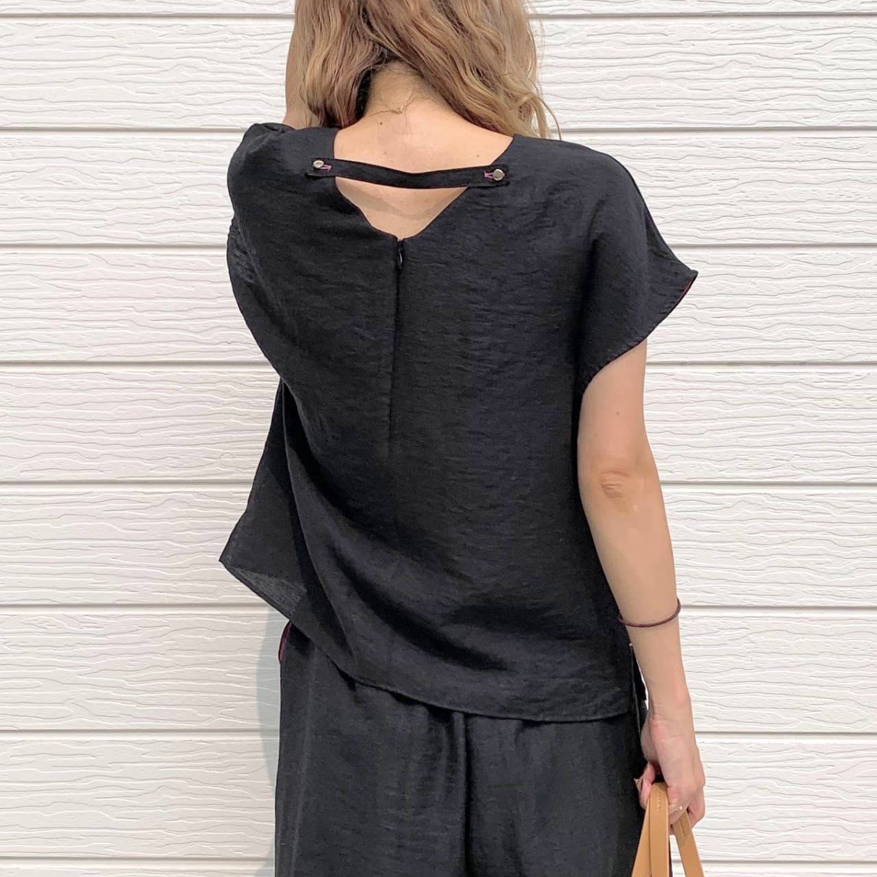 【セットアップ対応】レーヨンスラブネックベルトブラウス カーキ Free