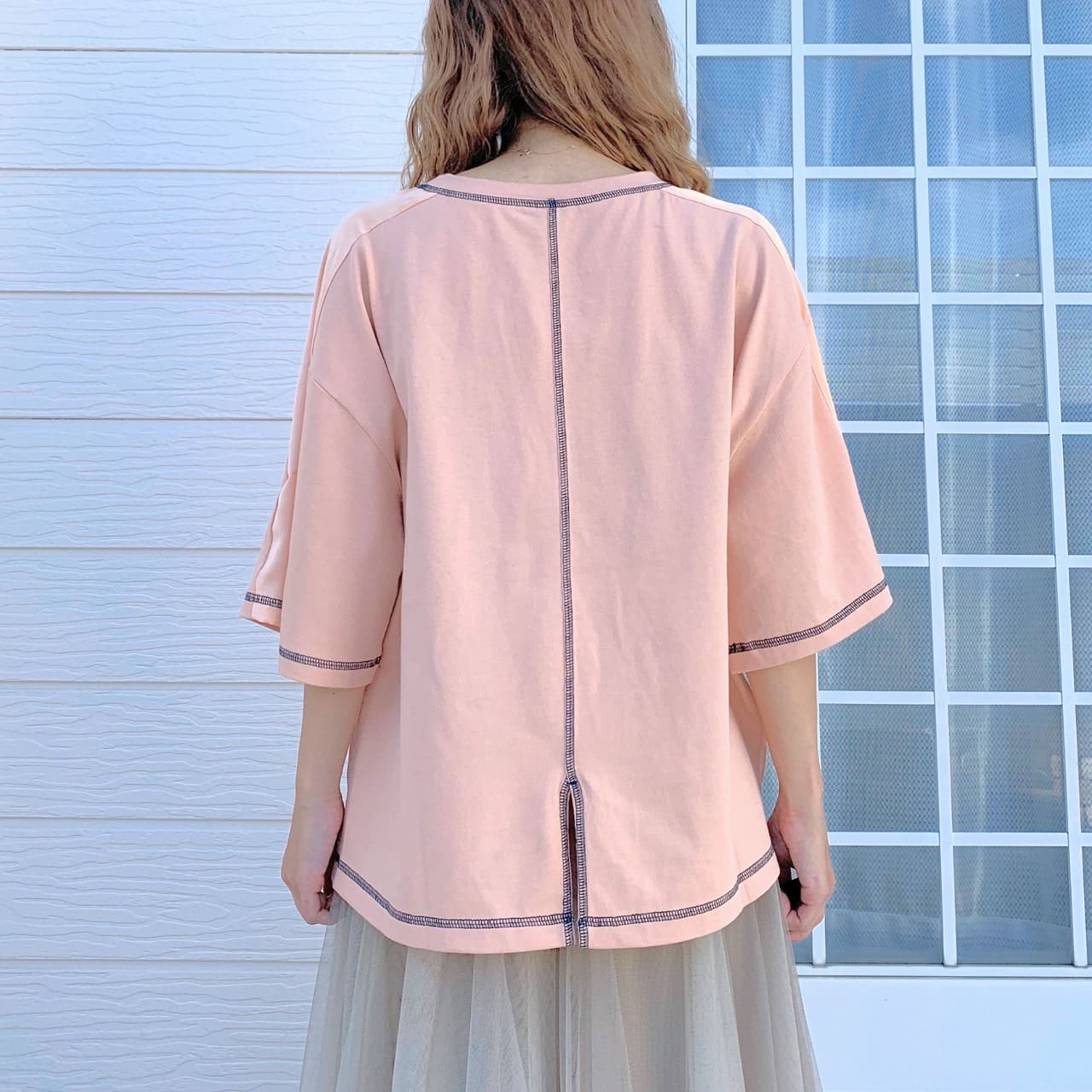 切替スクエアステッチトップス ホワイト Free